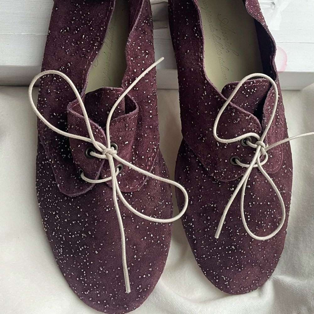 Anniel suede derby ballet flats in burgundy - size 38